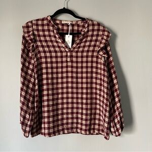 Marine layer Jamie ruffle sleeve top in pink plaid sz small & large